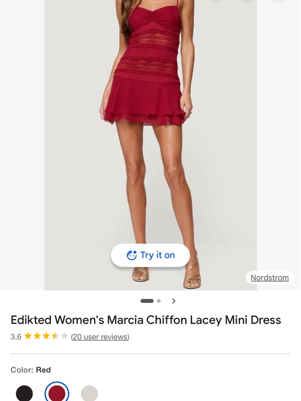 Edikted Red Lace-Tiered Chiffon Mini Dress